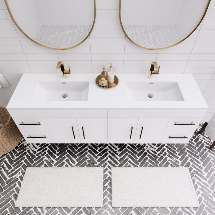 Latitude Run® Spring 72" Wall-Mounted Double Bathroom Vanity Set ...
